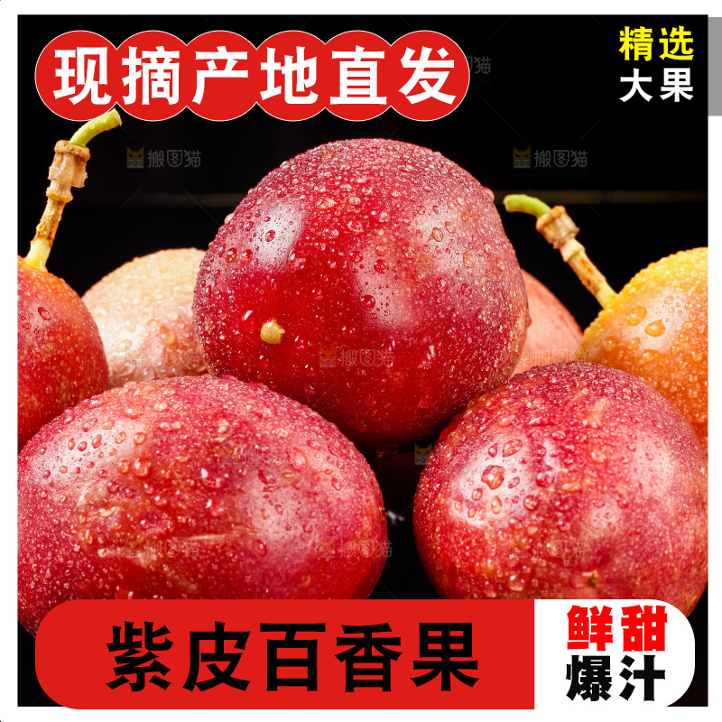 紫皮百香果放在黑底上