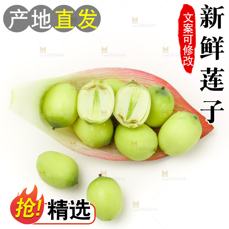 白底上放着新鲜莲子