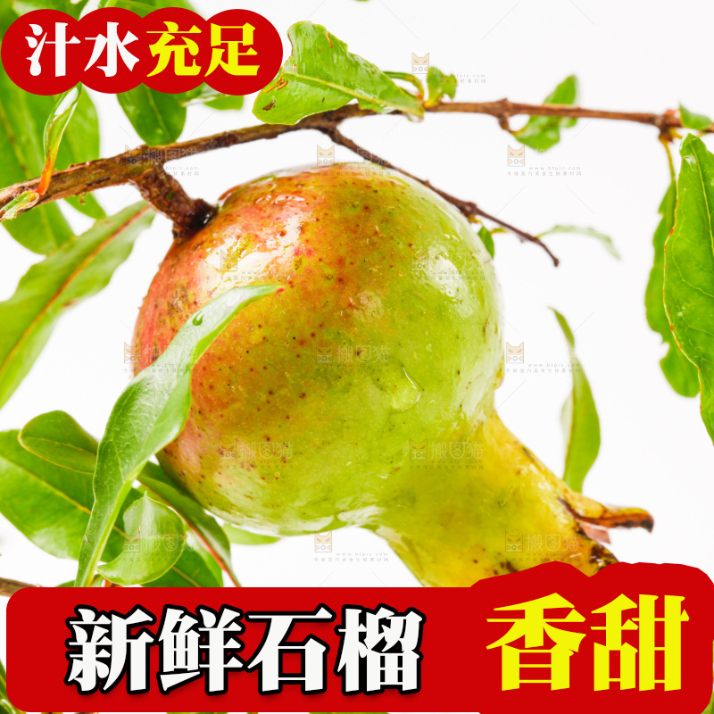 白底上的新鲜石榴