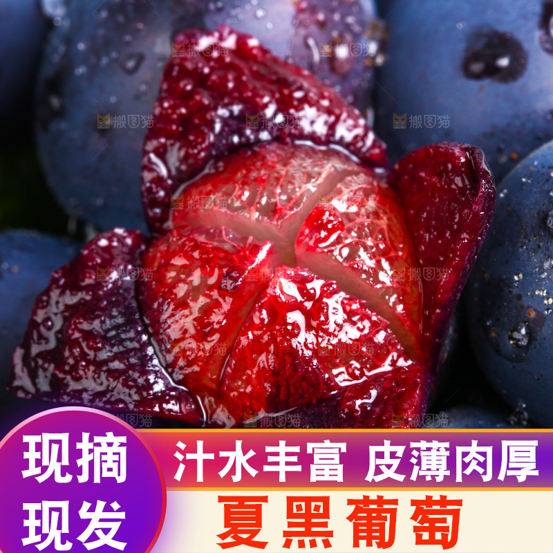浅底上放着云南夏黑葡萄