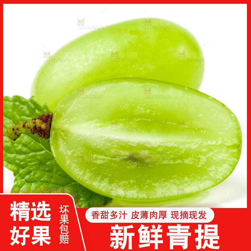 切开的新鲜青提放在白底上