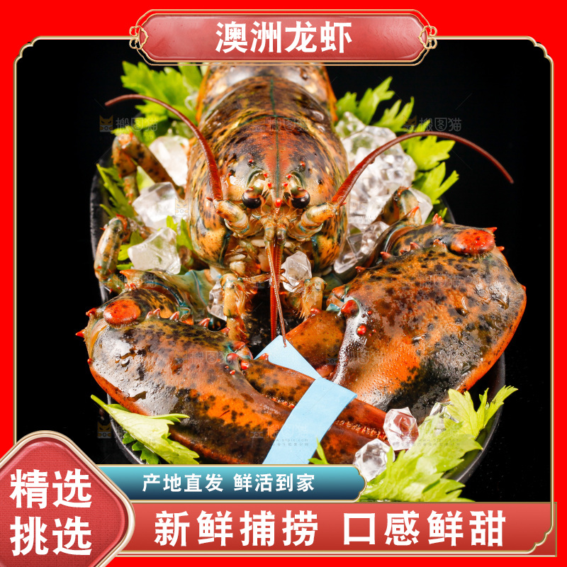 黑底上放着一盘大龙虾