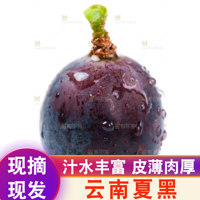 白底上放着云南夏黑葡萄