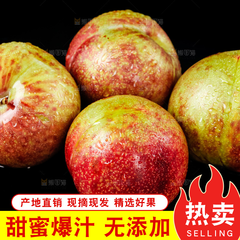 黑底上放着新鲜三华李