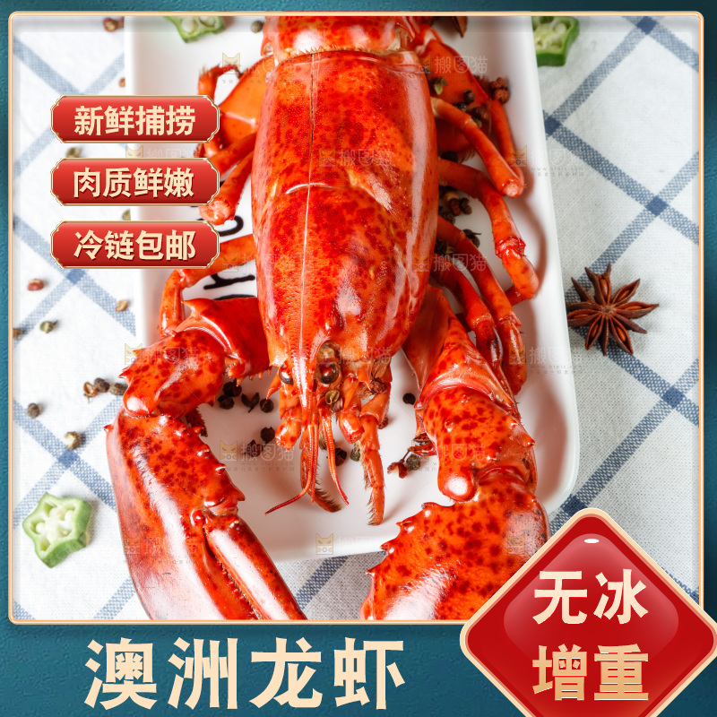 格子布上放着一盘大龙虾