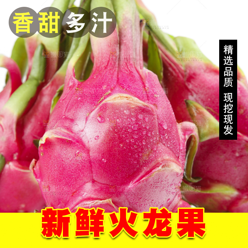 白底上放着一堆白心火龙果