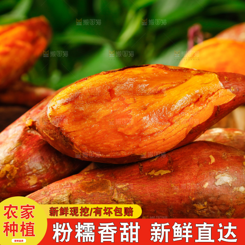 竹底上放着红心蜜薯