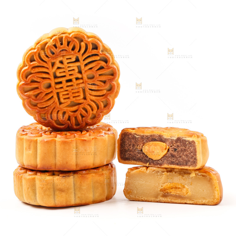 白底上的蛋黄月饼