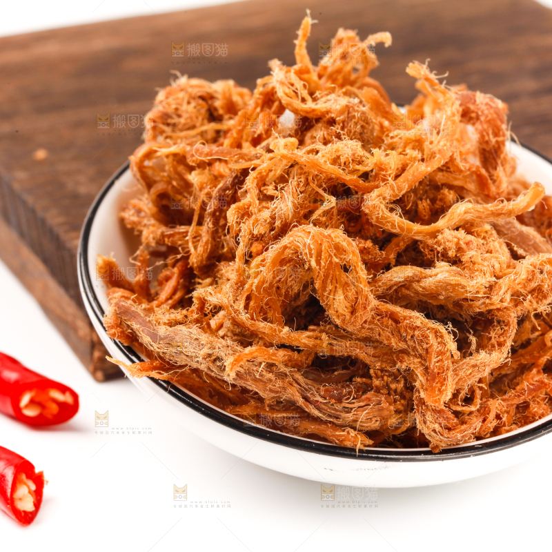 盘子里的手撕猪肉干