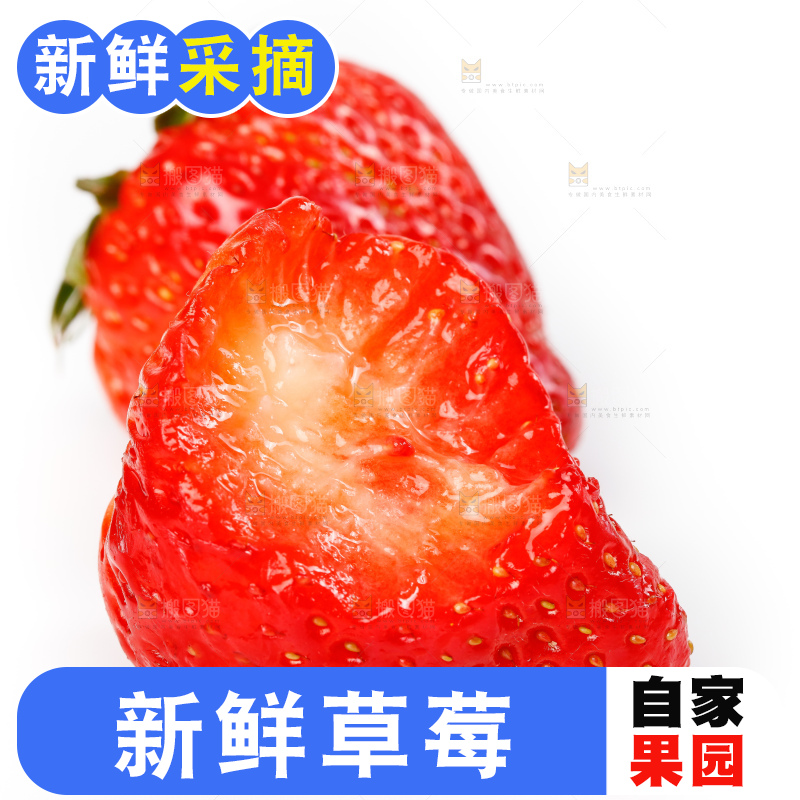 白底上的奶油草莓和咬过的草莓