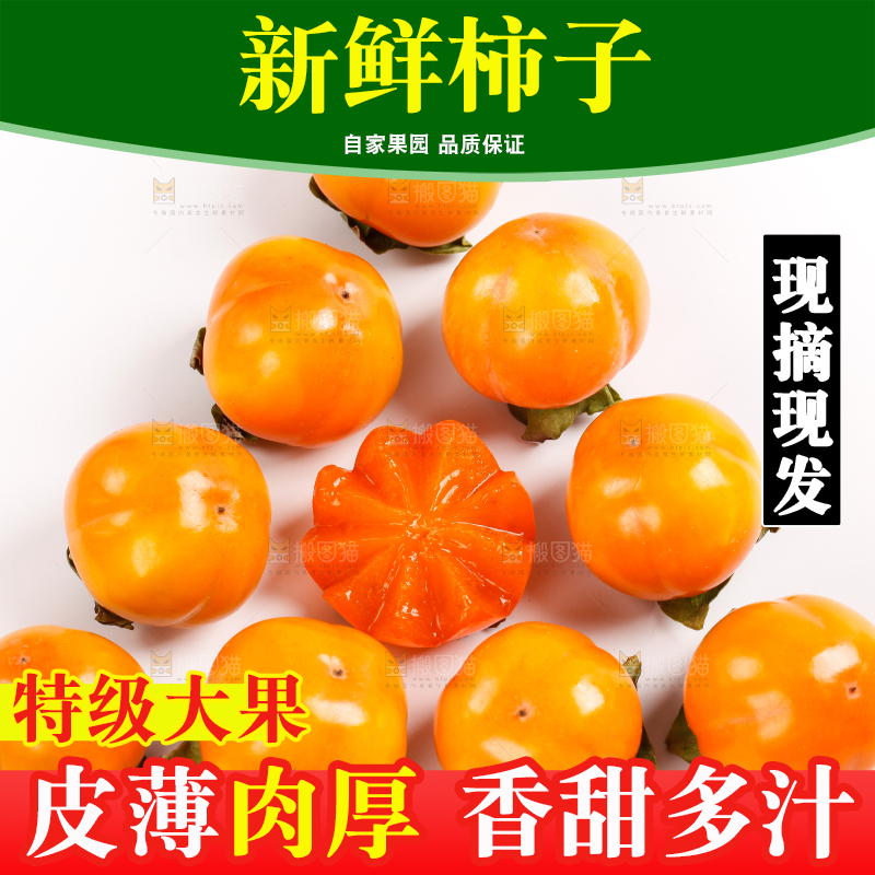 白底上放着甜柿子