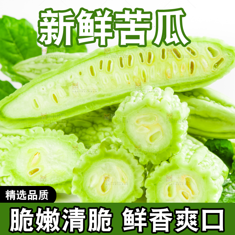 白底上摆放着新鲜苦瓜
