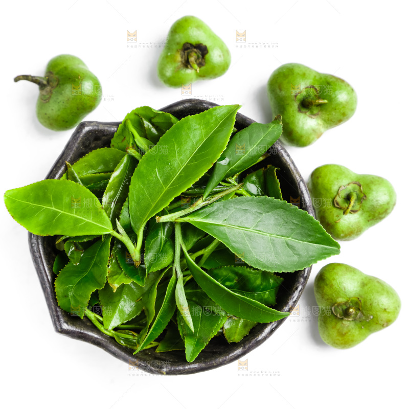 白底上摆放着茶叶子