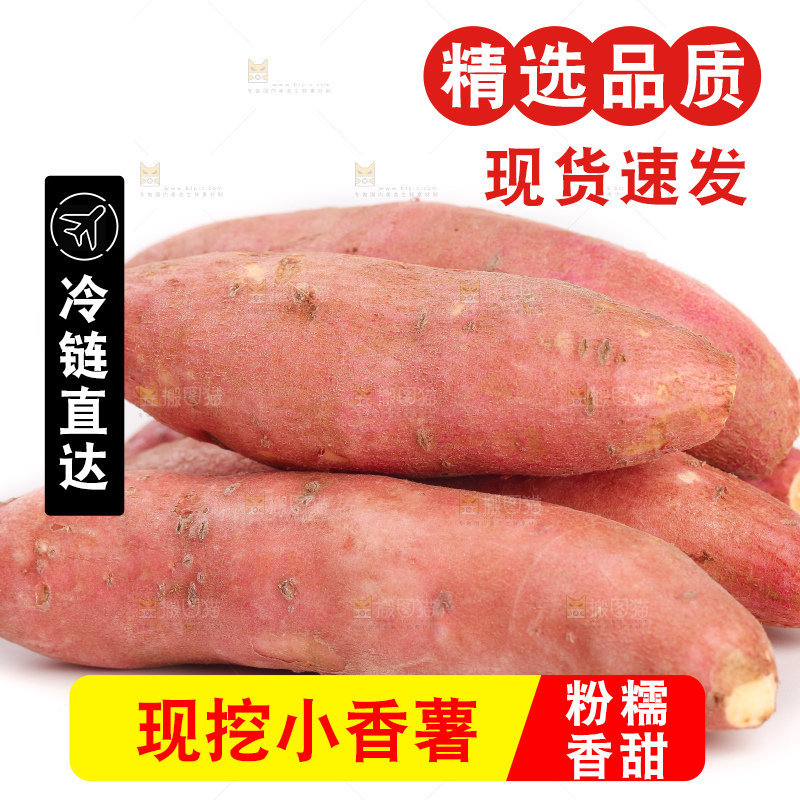白底上放着一堆新鲜小蜜薯