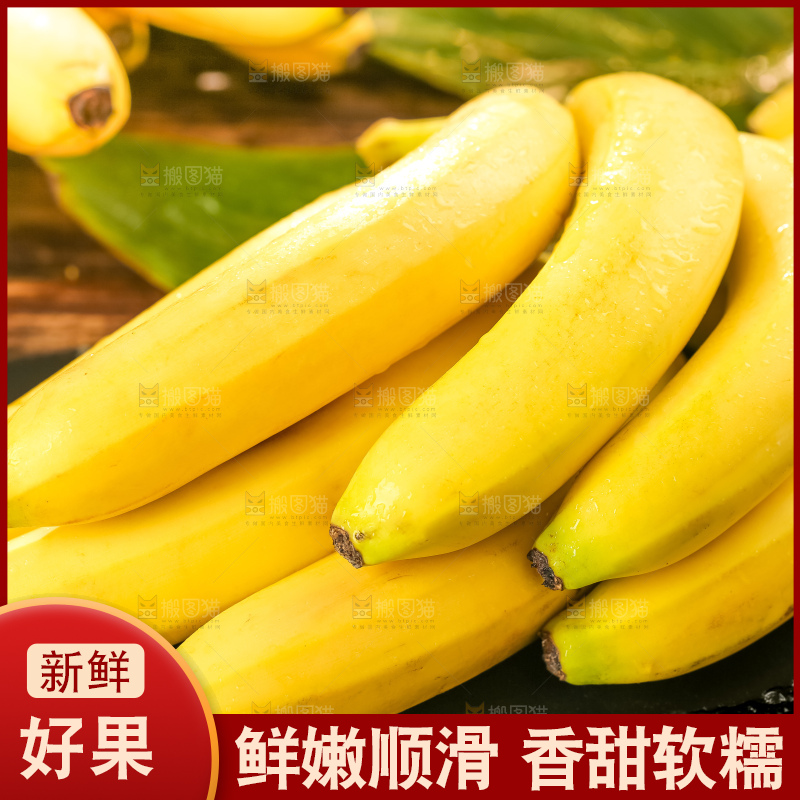 黑石板上放着高山甜香蕉