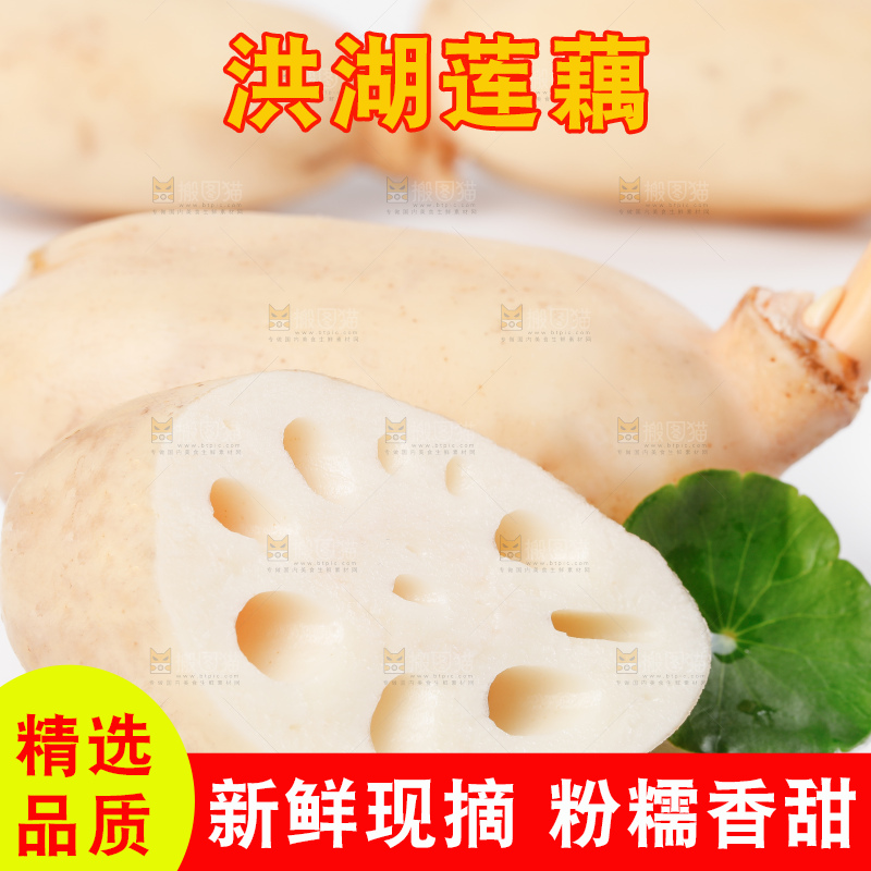 白底上放着切开的九孔莲藕