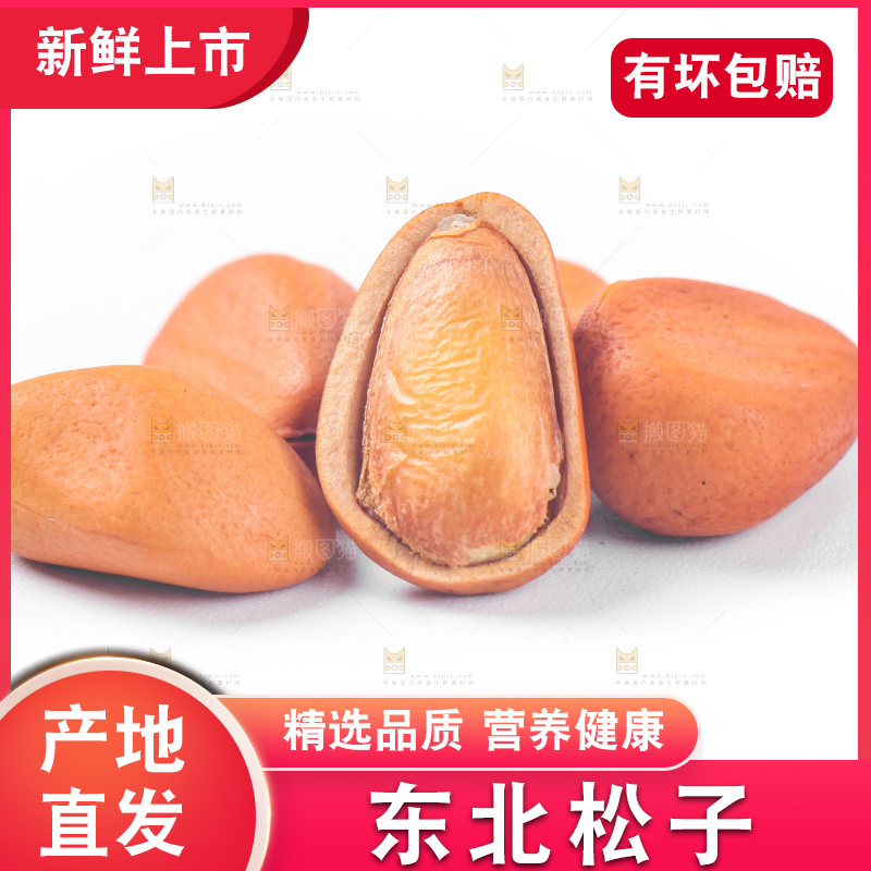 白底上放着东北松子