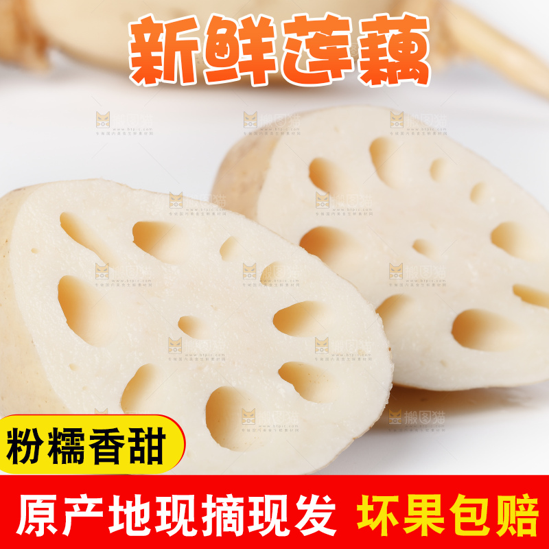白底上放着切开的九孔莲藕