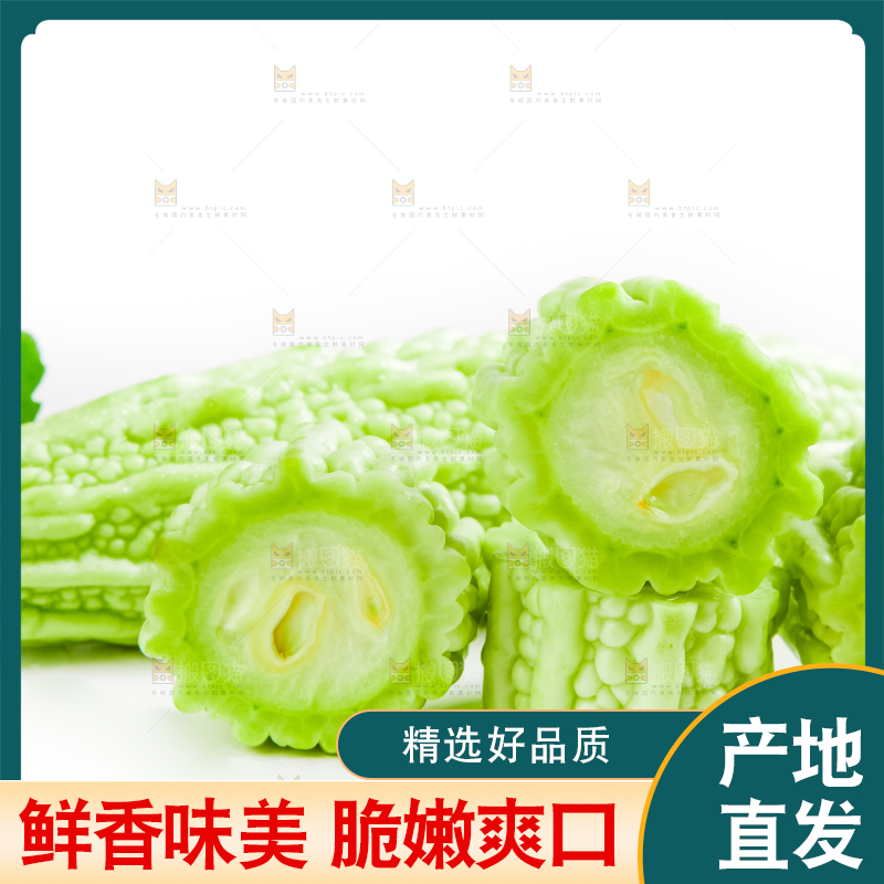 白底上摆放着新鲜苦瓜