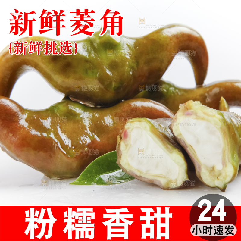 白底上的新鲜菱角