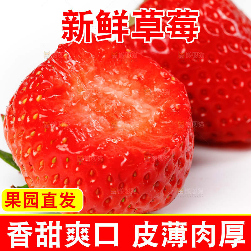 白底上的奶油草莓和咬过的草莓