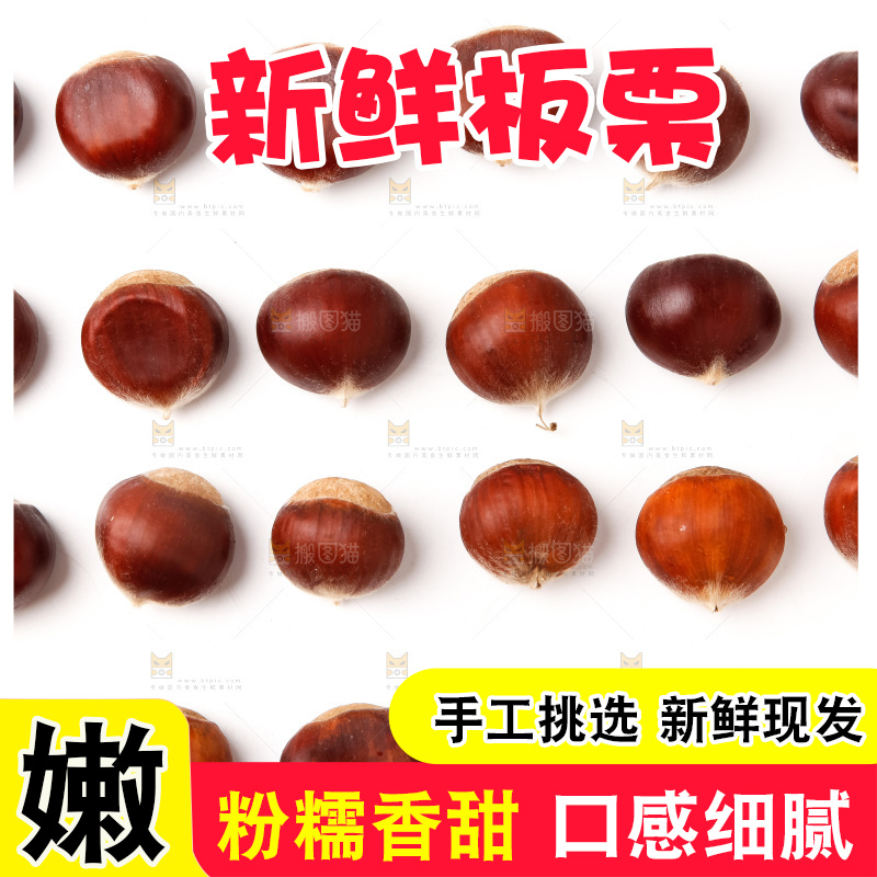 白底上放着生板栗