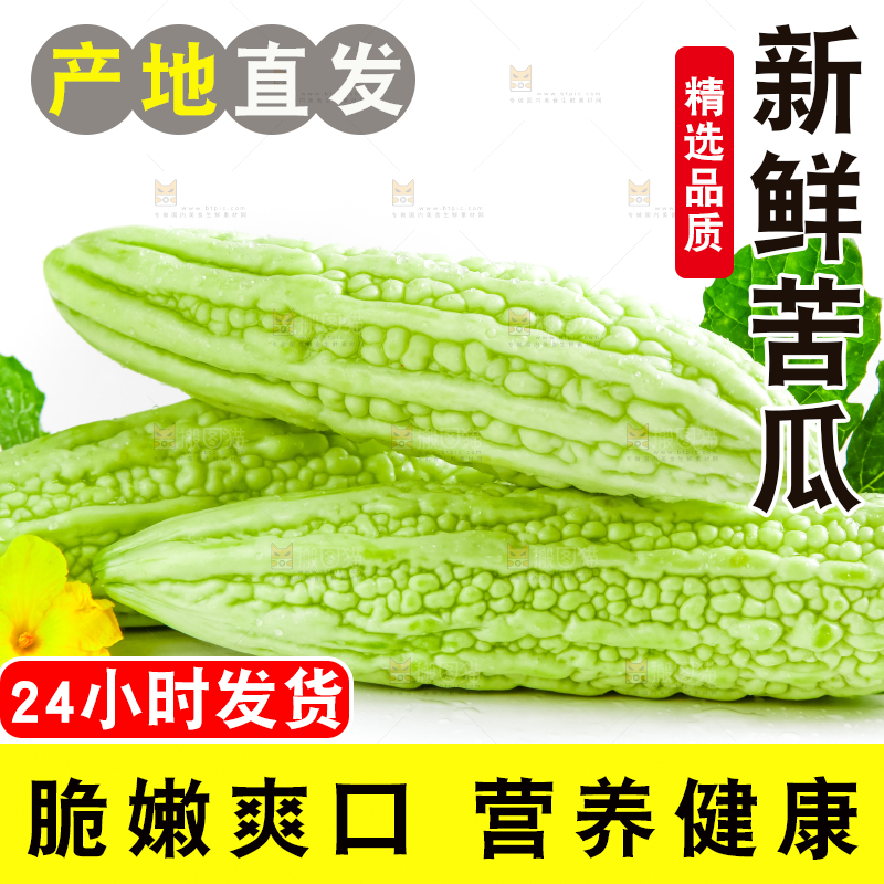 白底上摆放着新鲜苦瓜