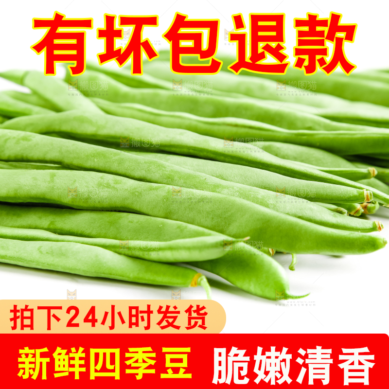白底上放着新鲜四季豆