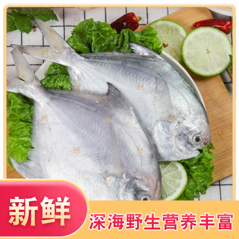 木板上放着银鲳鱼