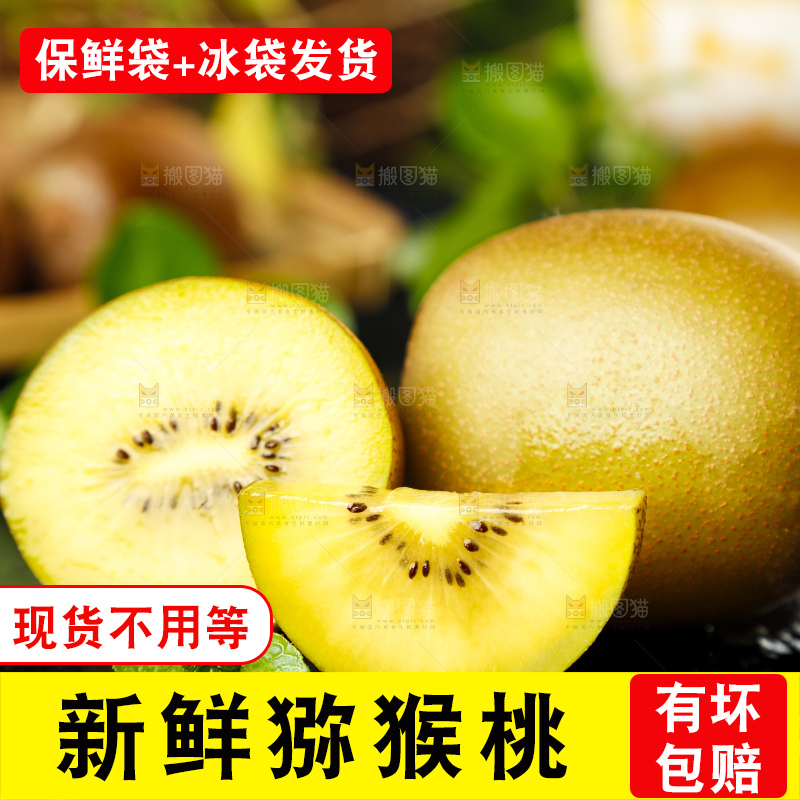 黑底上摆放着四川黄心猕猴桃