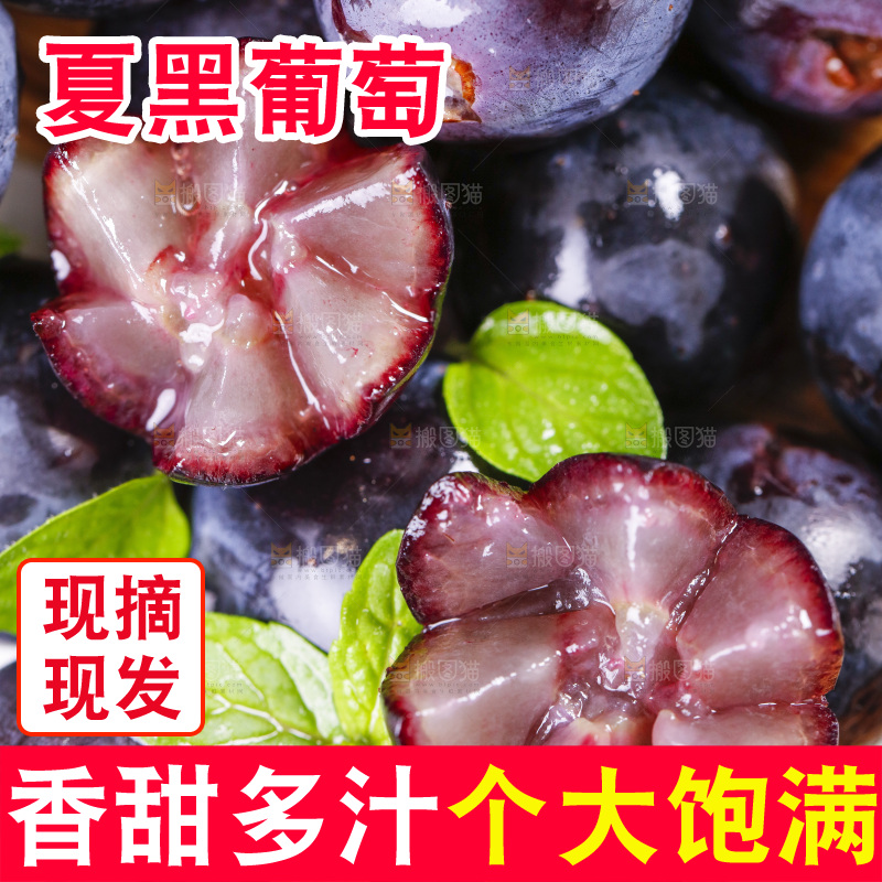 白底上放着云南夏黑葡萄