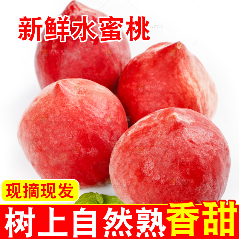 白底上放着春雪水蜜桃