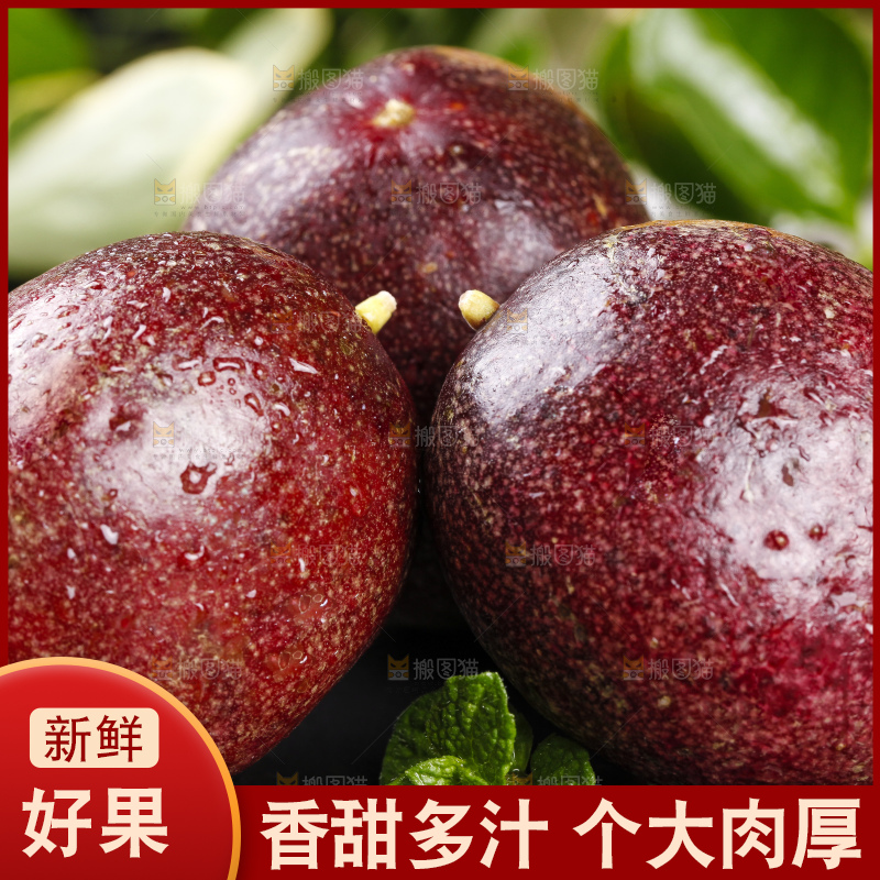 黑底上放着百香果