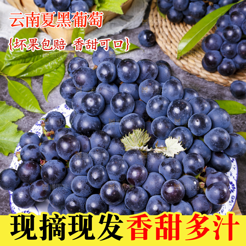 盘子里装着夏黑葡萄