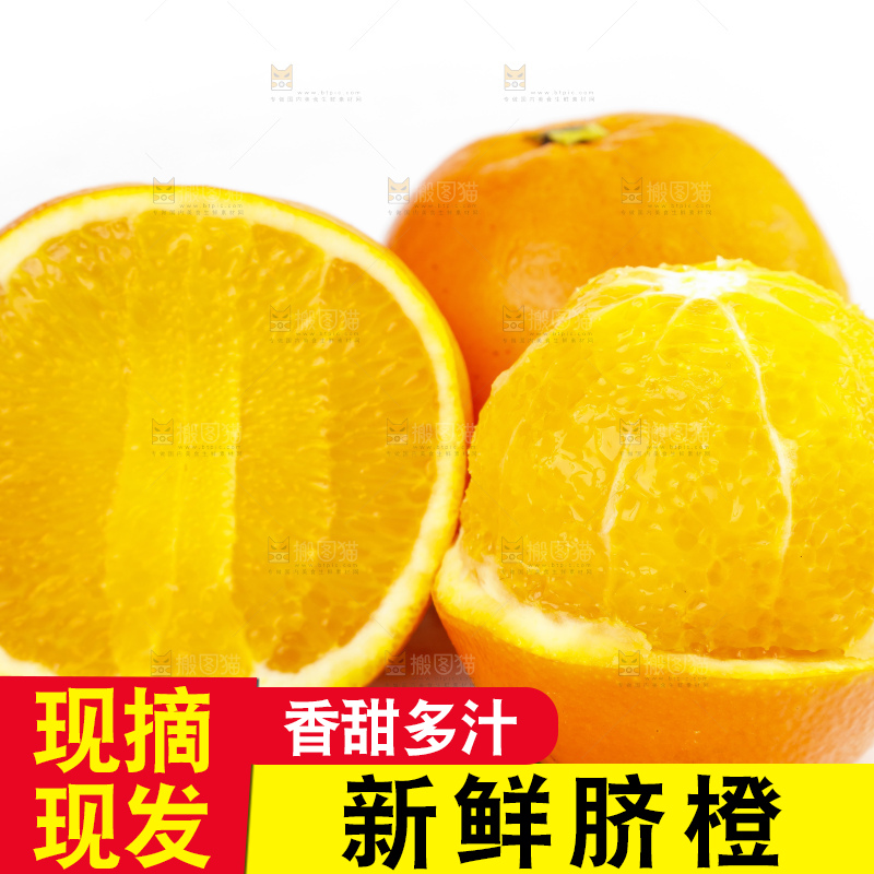 白底上摆放着新鲜脐橙