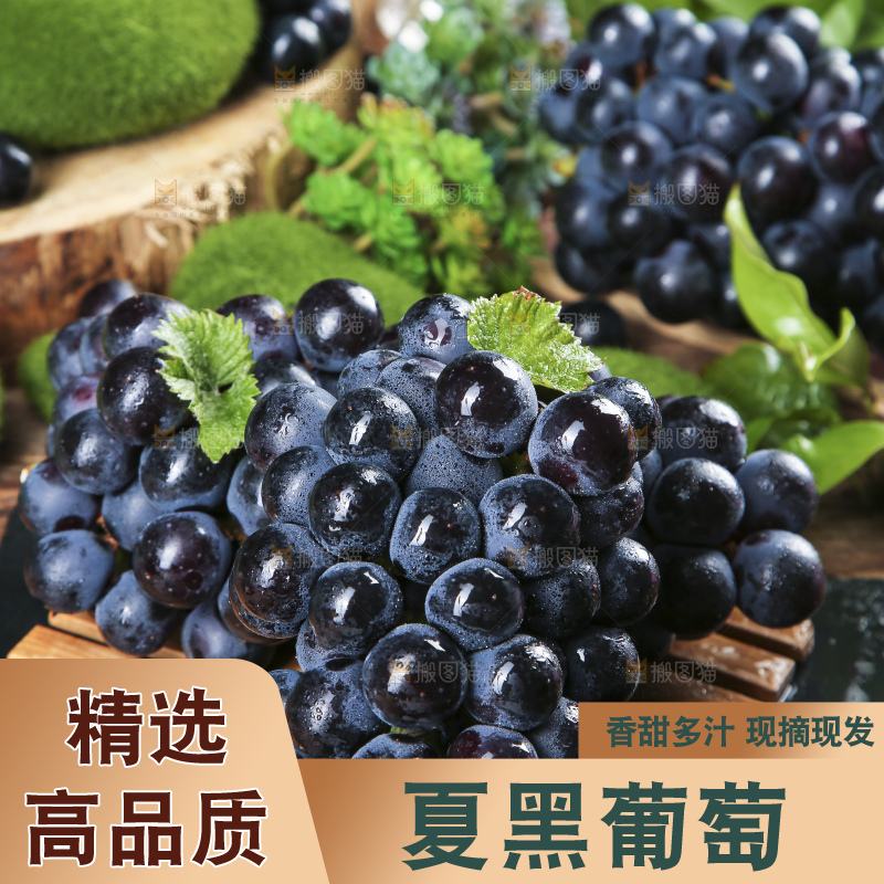木底上放着云南夏黑葡萄
