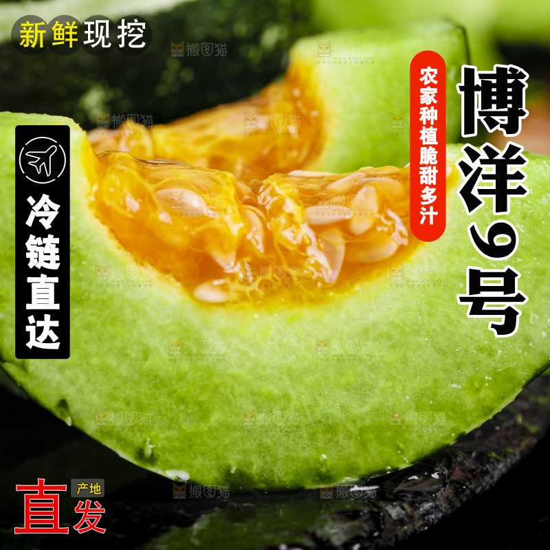 黑底上放着新鲜博洋9号甜瓜