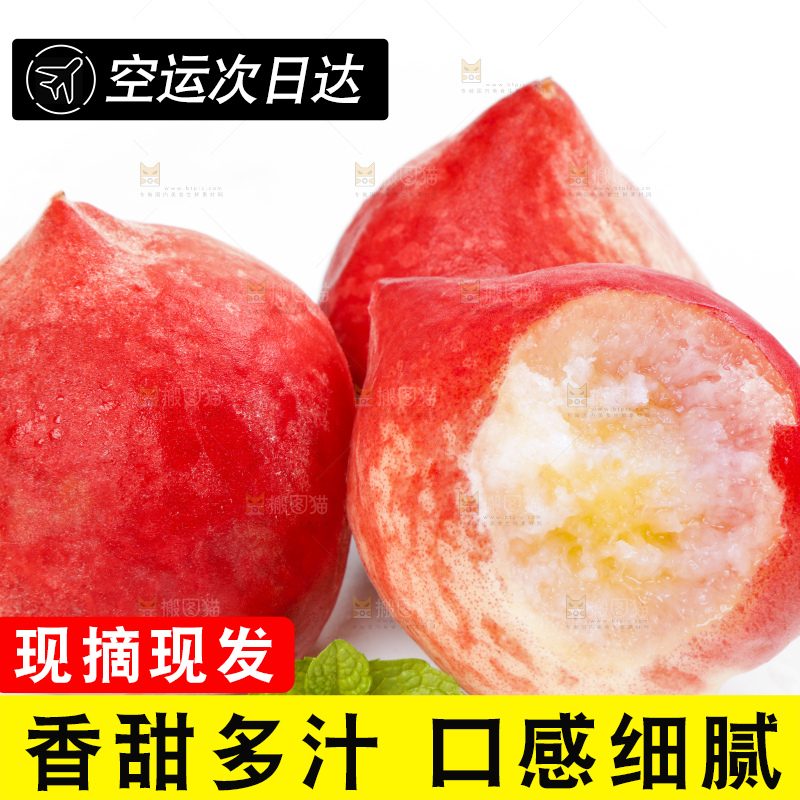白底上放着春雪水蜜桃
