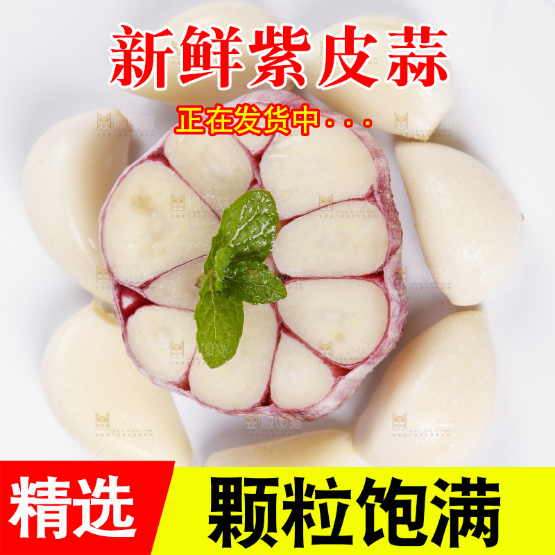 白底上摆放着紫皮蒜