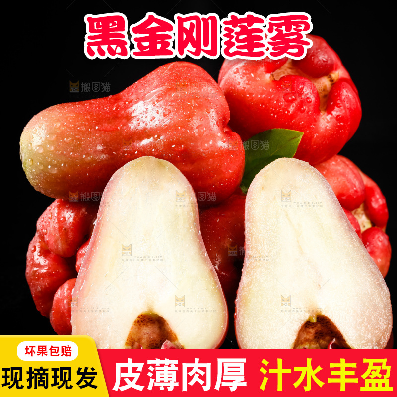 黑底上摆放着海南黑金刚莲雾