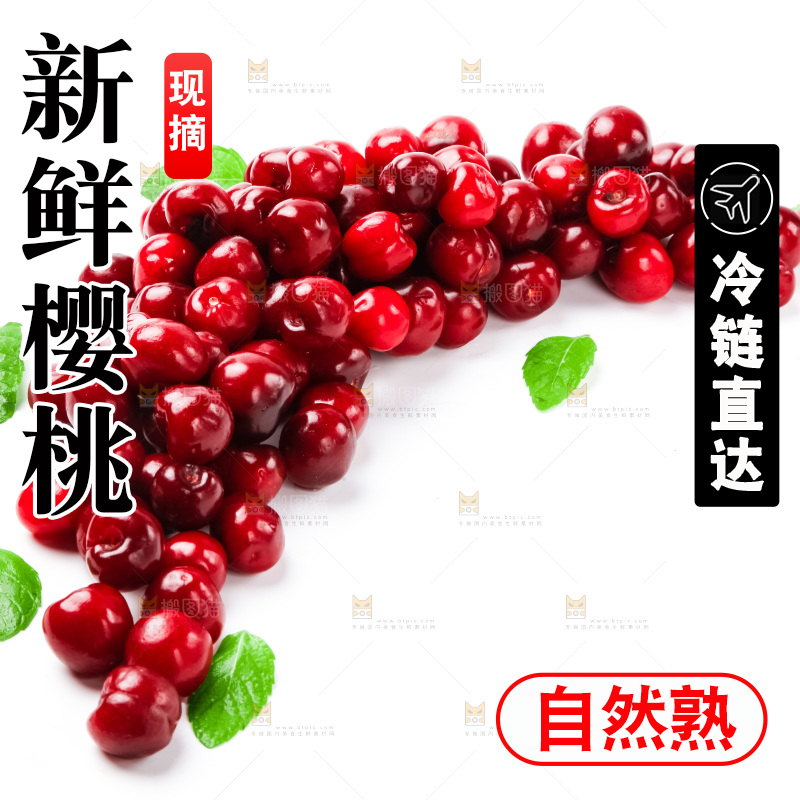 白底上摆放着烟台樱桃