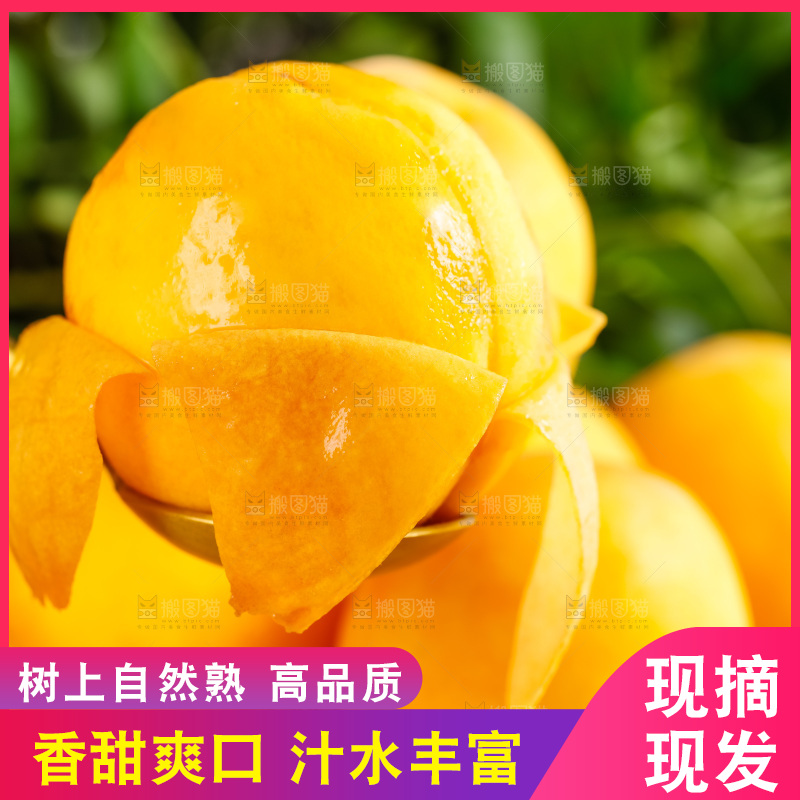 竹垫上摆放着黄皮黄桃