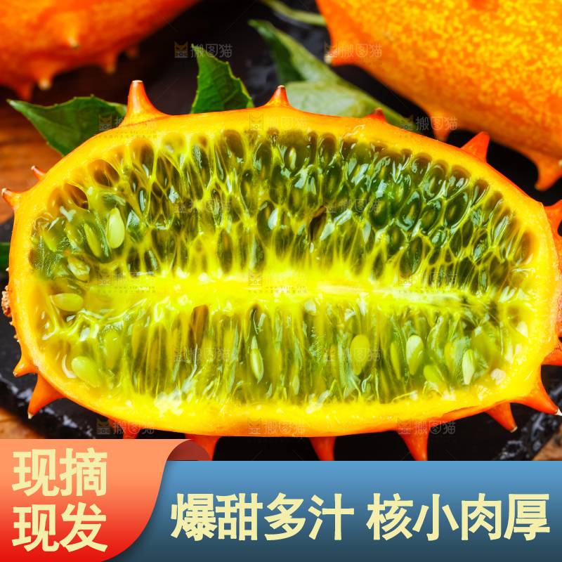 黑石板上放着刺角瓜