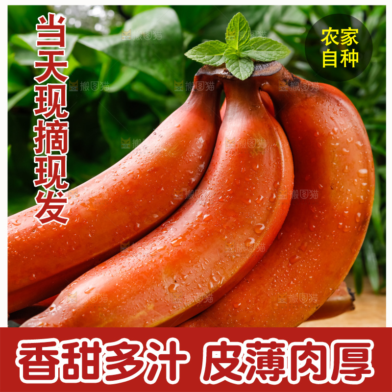 黑石板上摆放着福建红皮香蕉