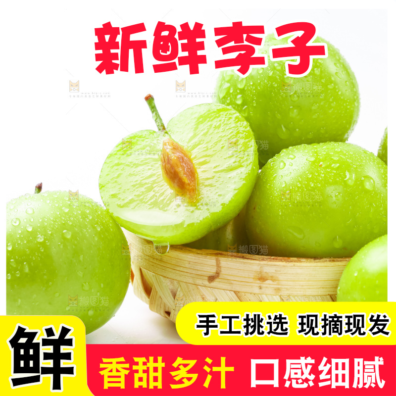 篮子里装着新鲜青李子