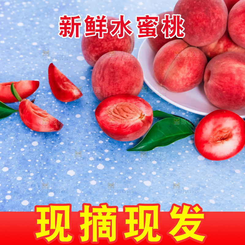 浅底上摆放着春雪水蜜桃
