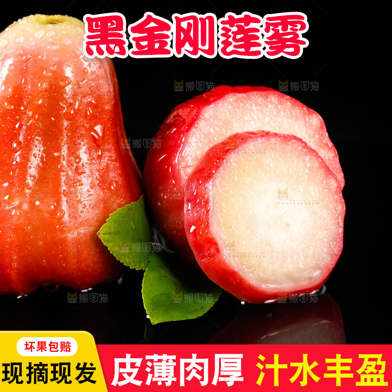 黑底上摆放着海南黑金刚莲雾