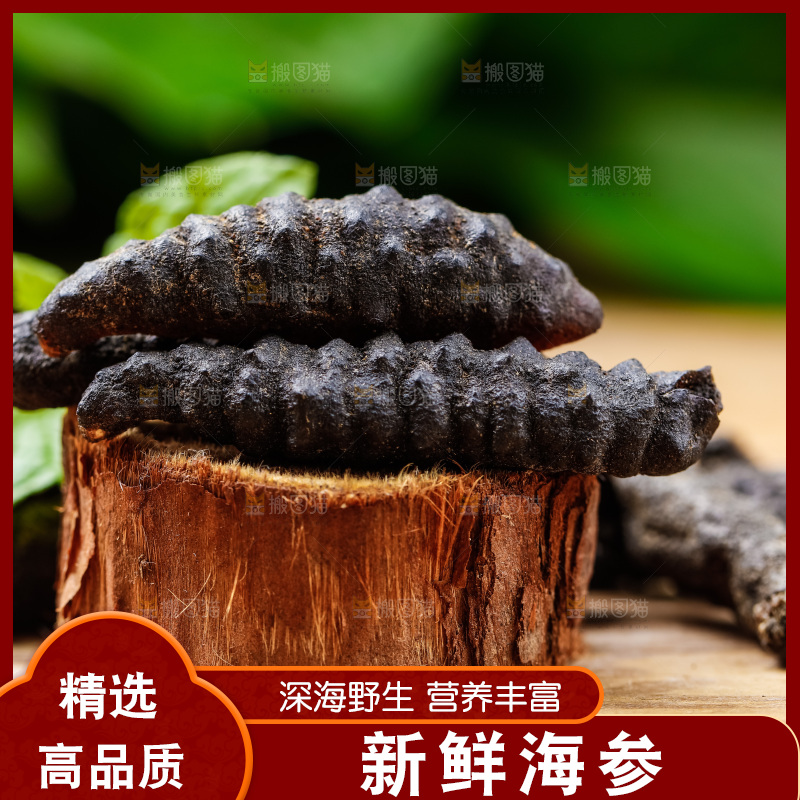 木头上放着干海参