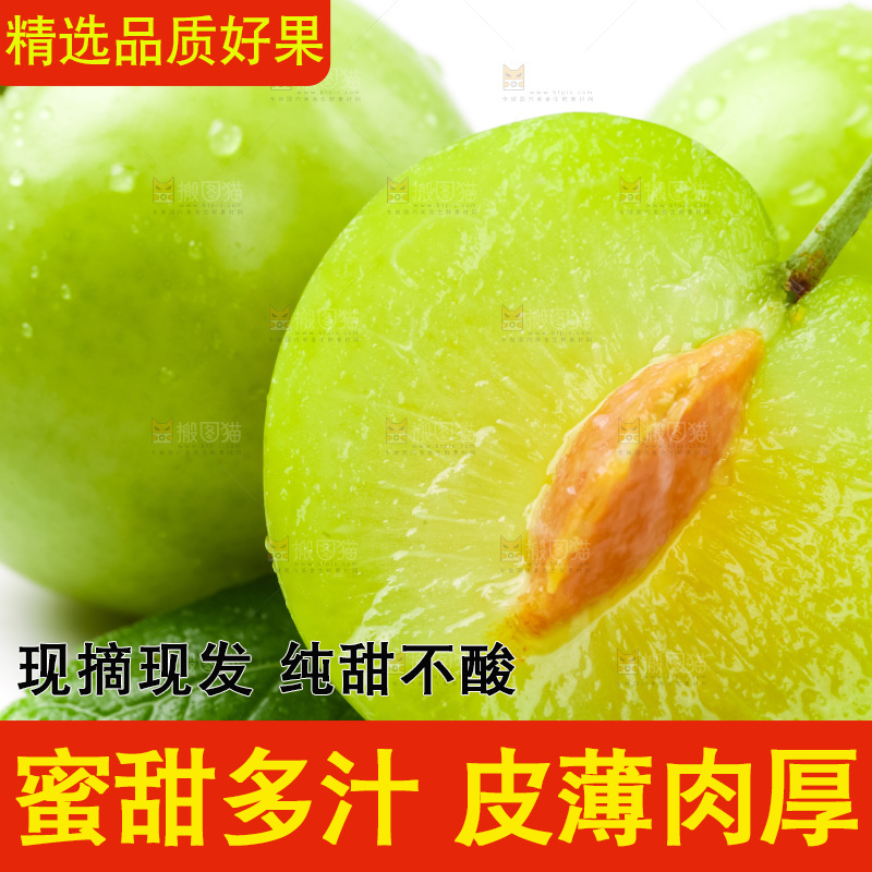 白底上摆放着李子