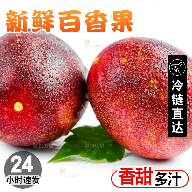 白底上摆放着紫皮百香果